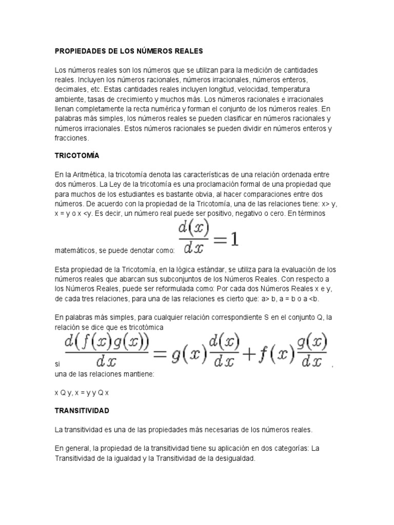 Los Numeros Reales Y Sus Propiedades Definicion Ejemplos 4 Propiedades