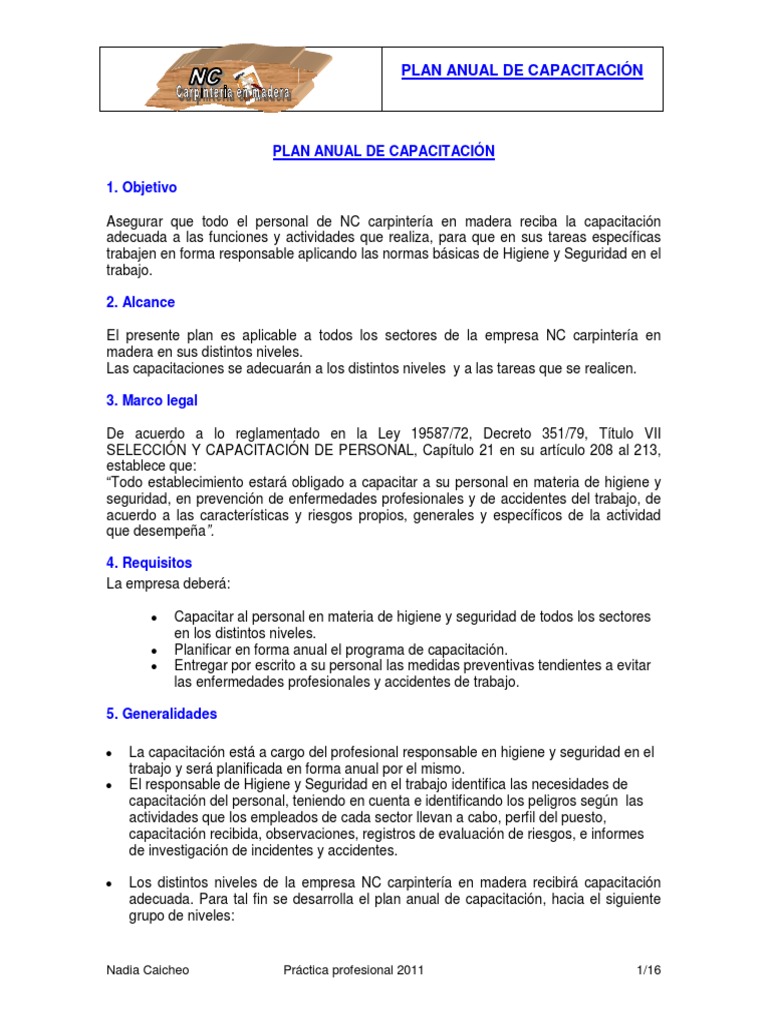 Plan Anual de Capacitación en Seguridad | PDF | Prevención | Seguridad ...