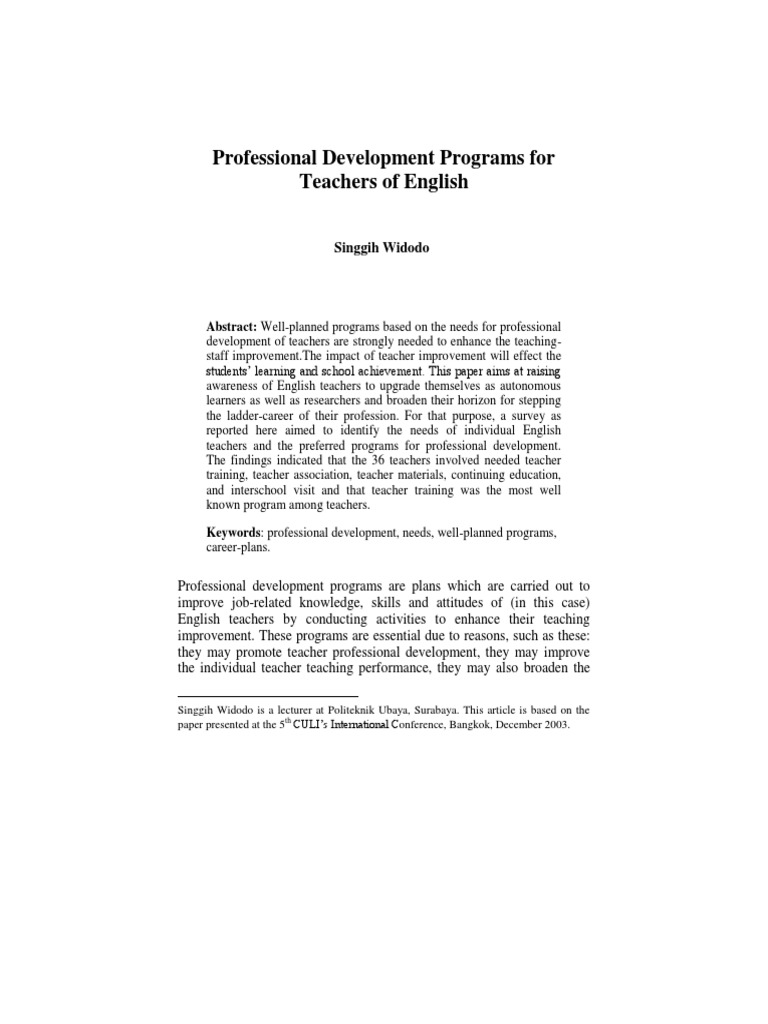 Professional Development for English Teachers | PDF | Teacher Education ...