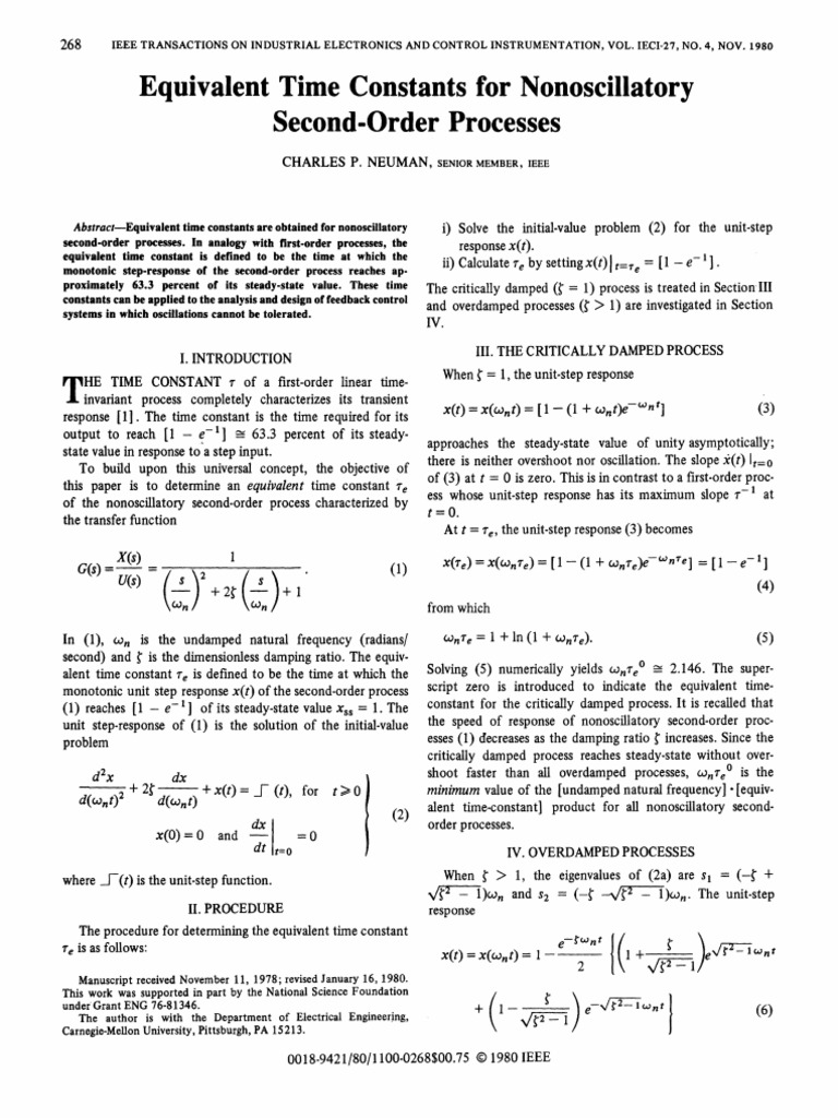 Time Constants for Second-Order Processes | PDF | Applied Mathematics ...