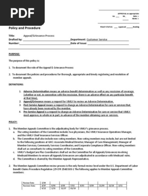 Appeal or Grievance Process
