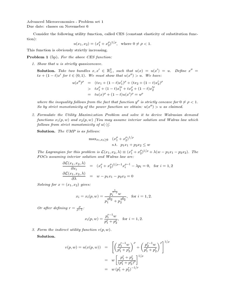 Advanced Microeconomics Problem Set 1 | PDF | Microeconomics | Analysis
