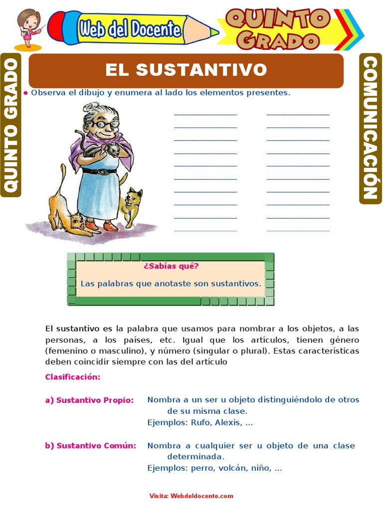 Clases De Sustantivos Para Quinto Grado PDF Sustantivo