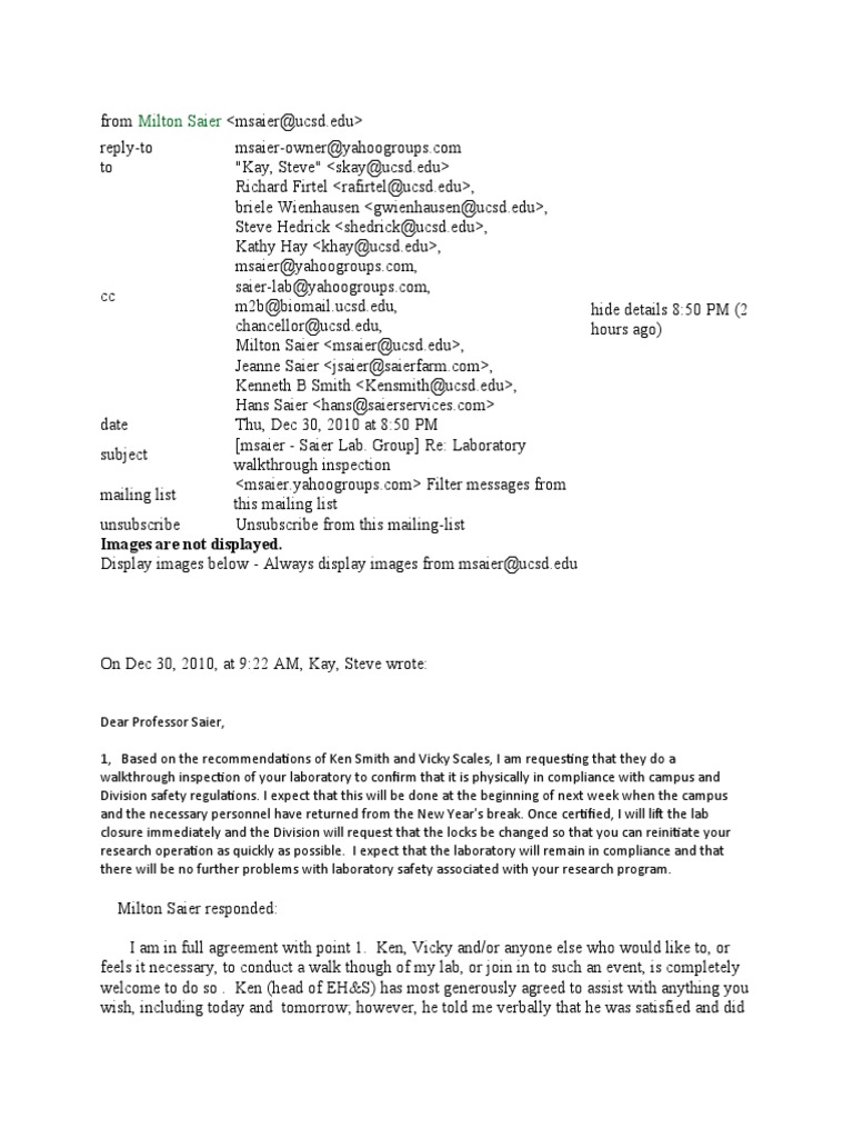 Regarding Temporary Closure of The Saier Lab | PDF | Laboratories ...