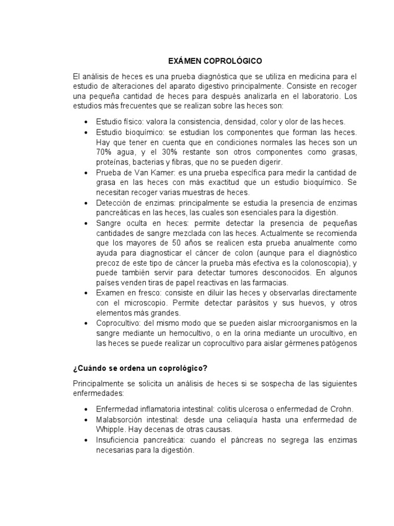 Examen Coprológico: Análisis y Resultados | PDF | Heces | Diarrea