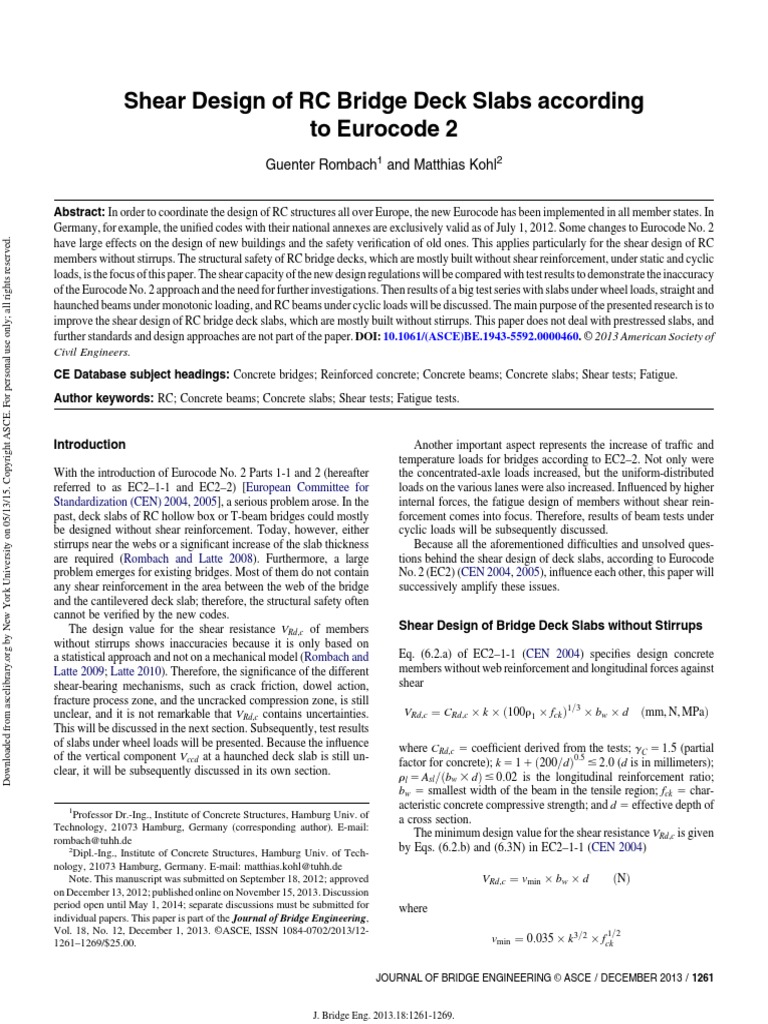 Shear Design of RC Bridge Deck Slabs According To Eurocode 2 | PDF ...