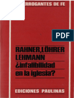 RAHNER, K. - LOHRER, K, - LEHMANN, M. - Infalibilidad en La Iglesia. Respuesta A Hans Kung - Paulinas, 1971 PDF