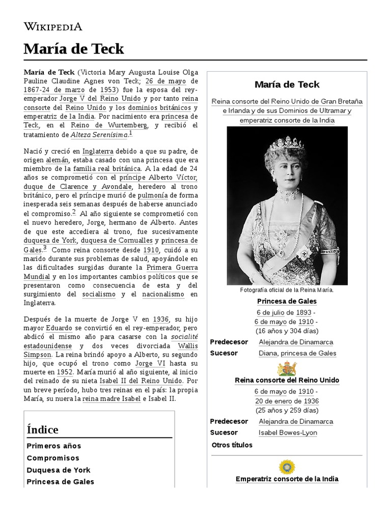 María de Teck | PDF | Familias reales europeas | Realeza europea