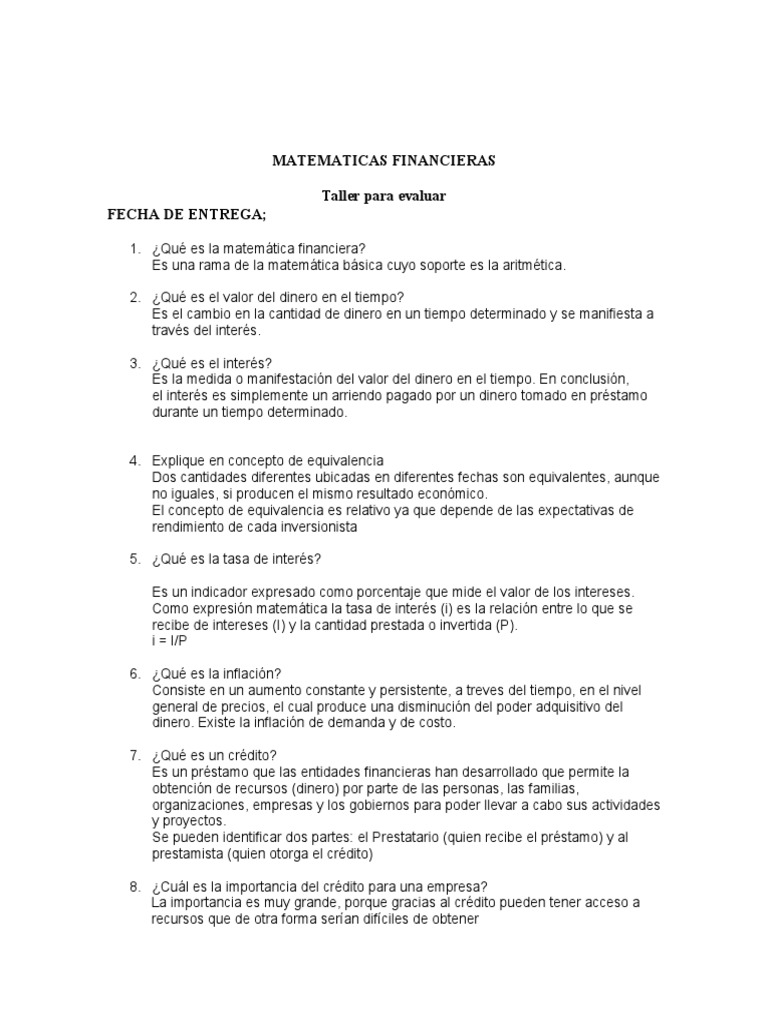Conceptos Clave de Matemáticas Financieras | PDF | Interés | Finanzas ...