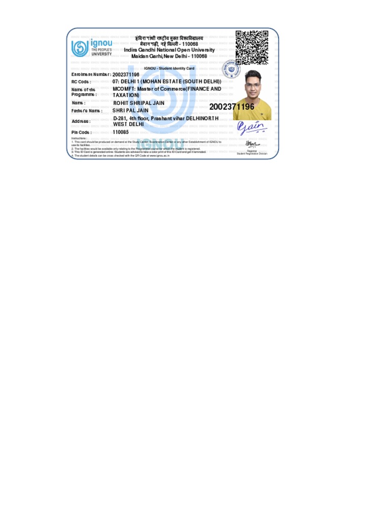 Download Id Card Ignou