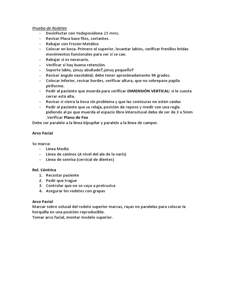 Prueba de Rodetes en Prótesis Total | PDF | Salud y bienestar | Ciencia ...