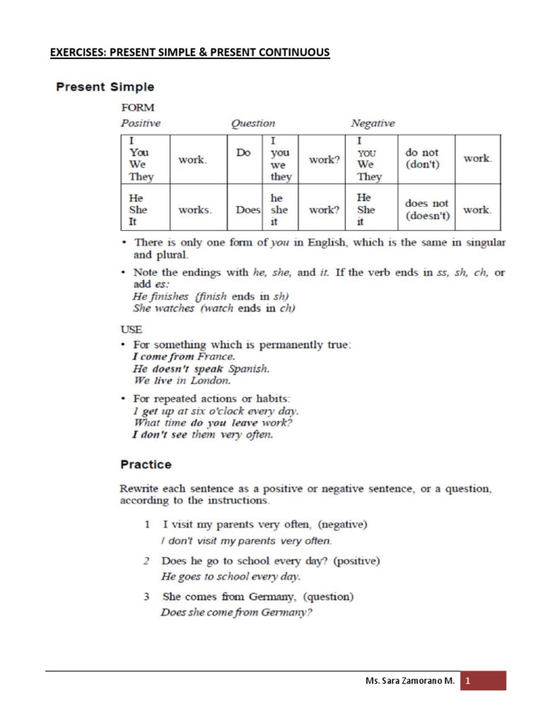 Present Simple and Continuous EXERCISES | PDF