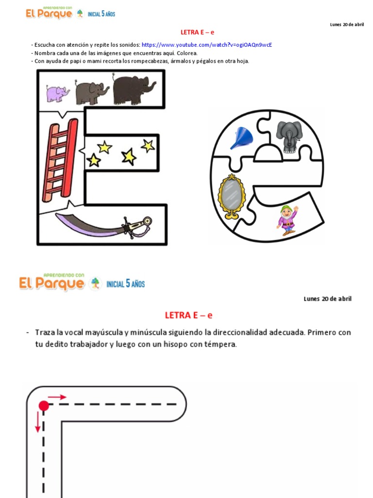 Actividades para aprender la vocal E | PDF