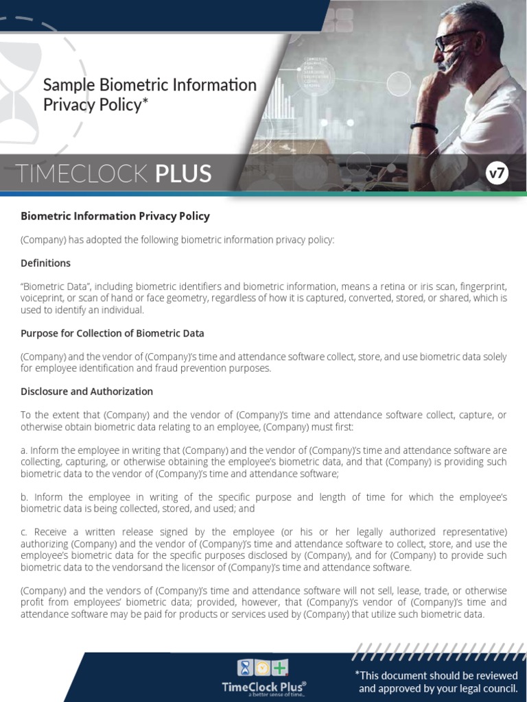 Sample Biometric Information Privacy Policy PDF Biometrics