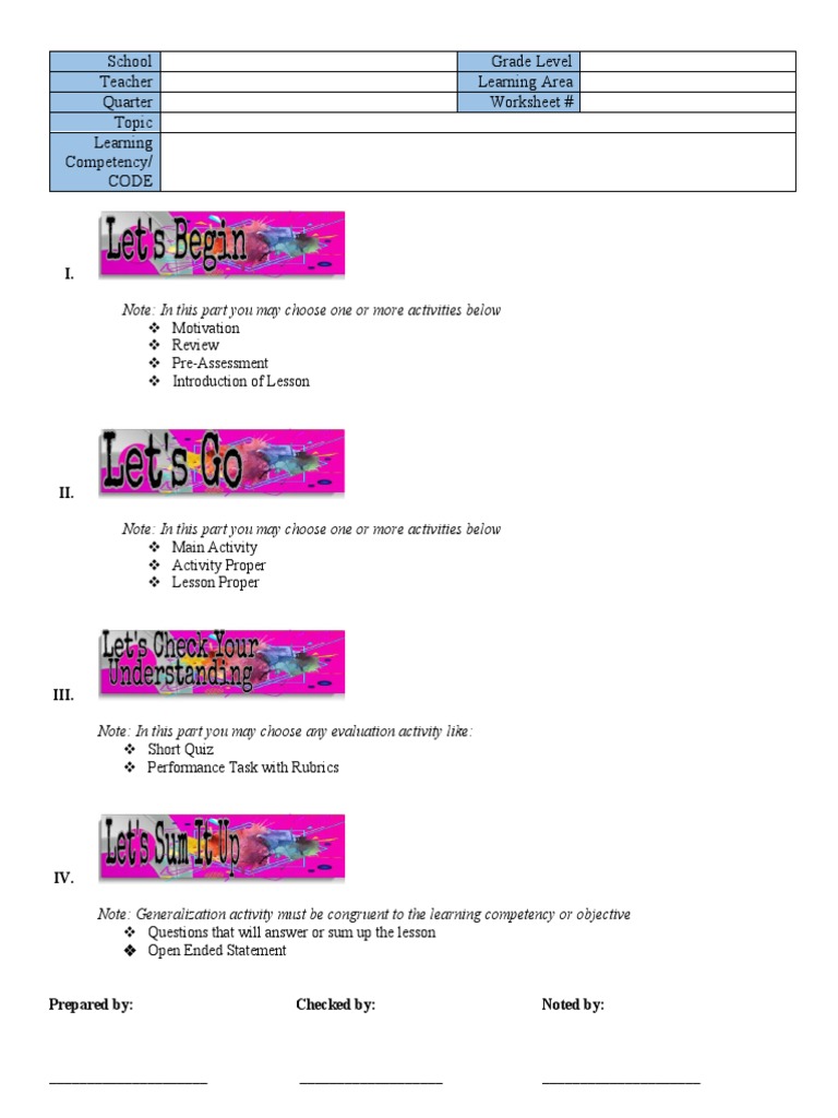 Topic: School Grade Level Teacher Learning Area Quarter Worksheet ...