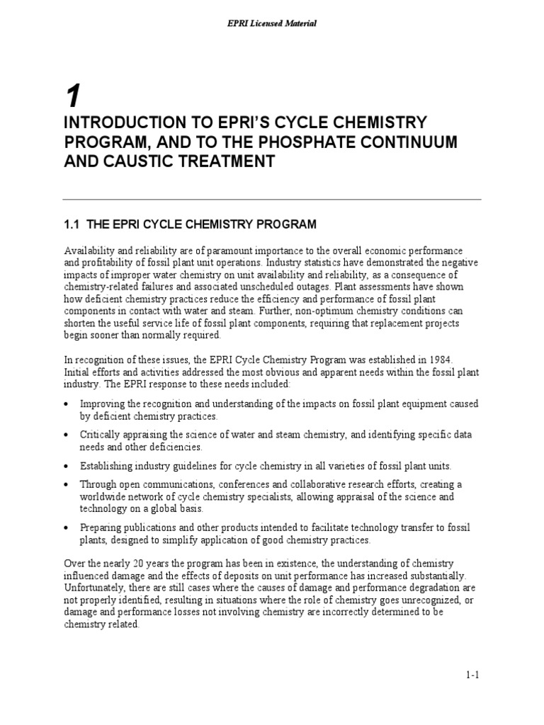 Introduction To Epri'S Cycle Chemistry Program, and To The Phosphate