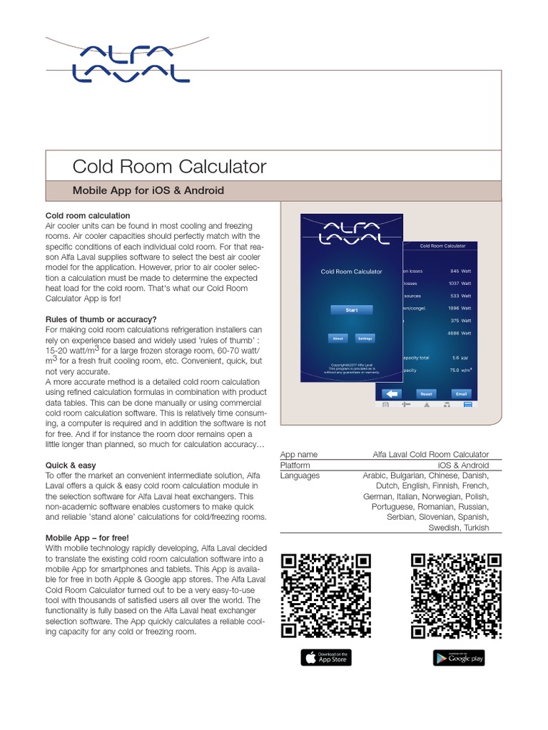 Free Cold Room Calculator App | PDF | Mobile App | Refrigeration