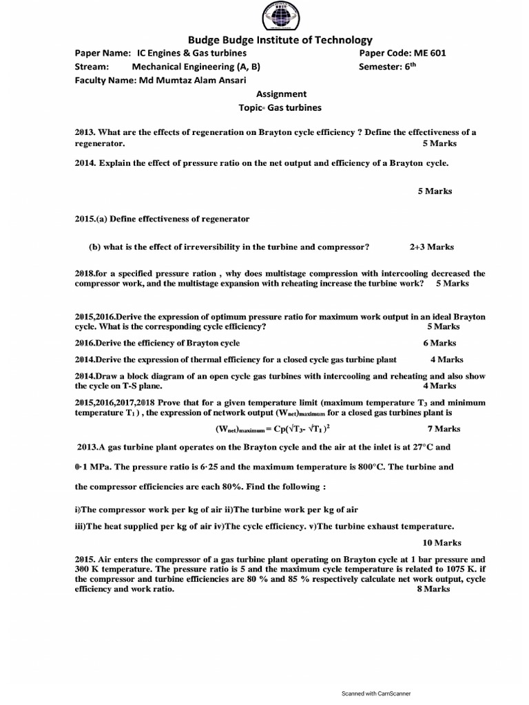 Assignment Of Gas Turbines