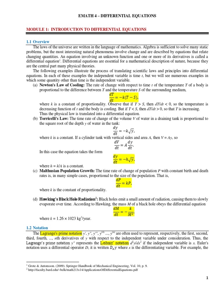 Differential Equations Primer | PDF | Ordinary Differential Equation ...