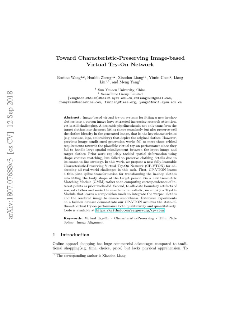CpVton, Eccv 2018 PDF PDF 3 D Computer Graphics