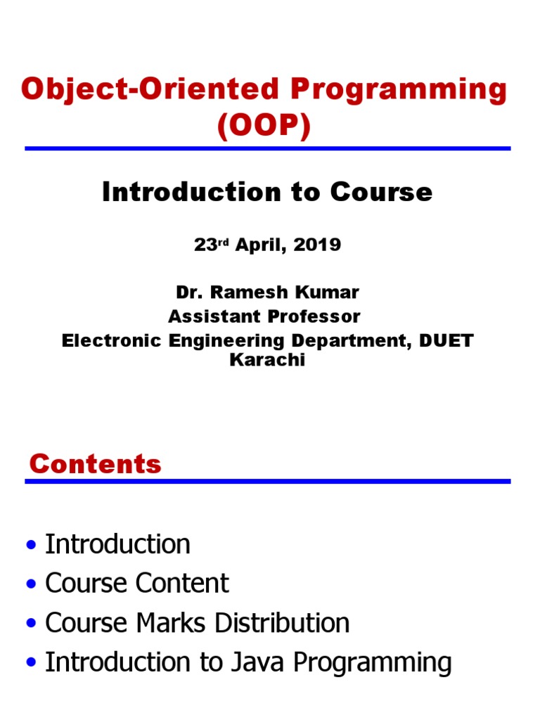Object-Oriented Programming (OOP) : Introduction To Course | PDF | Java ...