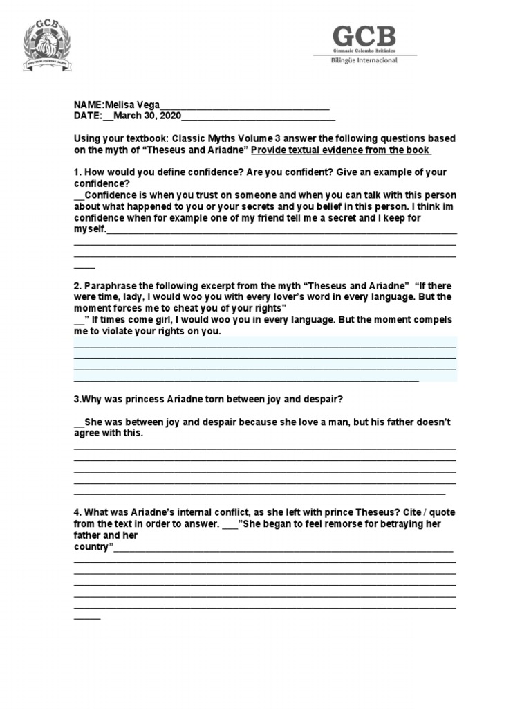 Myth Book Volumen 3 Theseus And Ariadne Grade 7 Term 1 1