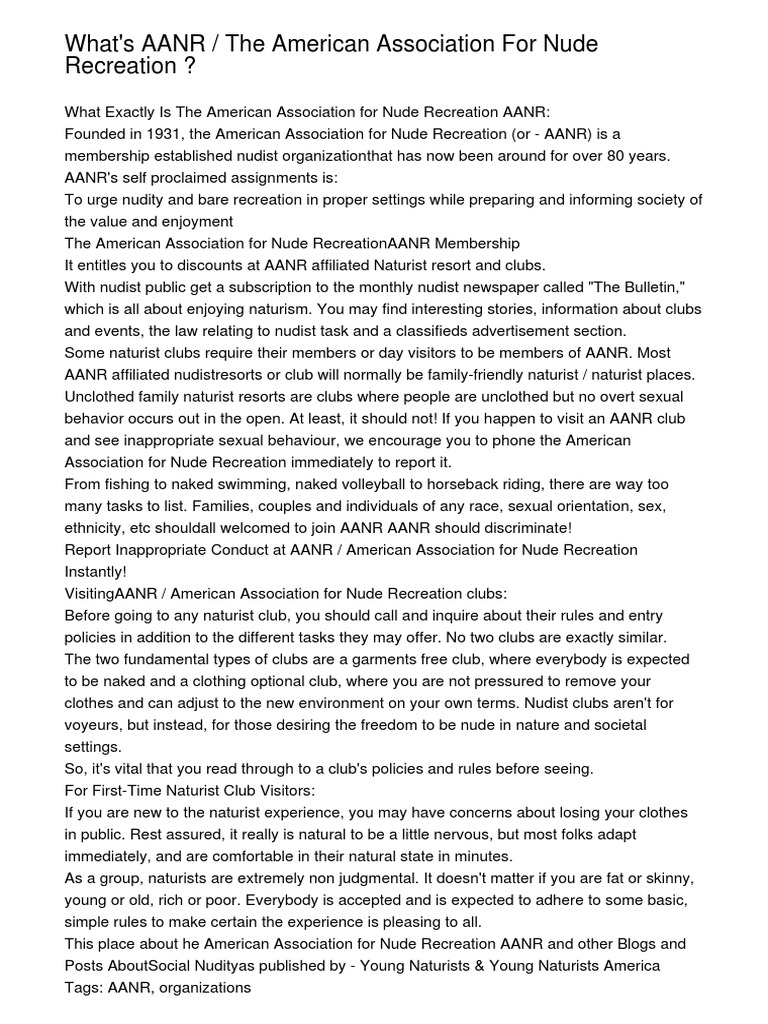 What Is AANR The American Association For Nude Recreation JLPKG PDF