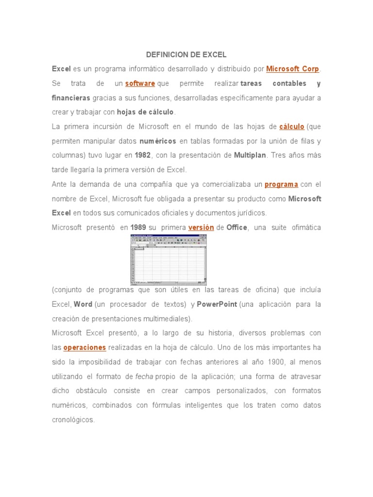 Definicion de Excel | PDF | Microsoft Excel | Hoja de cálculo