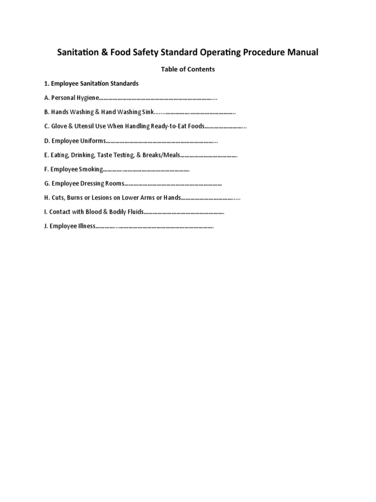 Sanitation SOP Manual Overview | PDF | Hand Washing | Food Safety