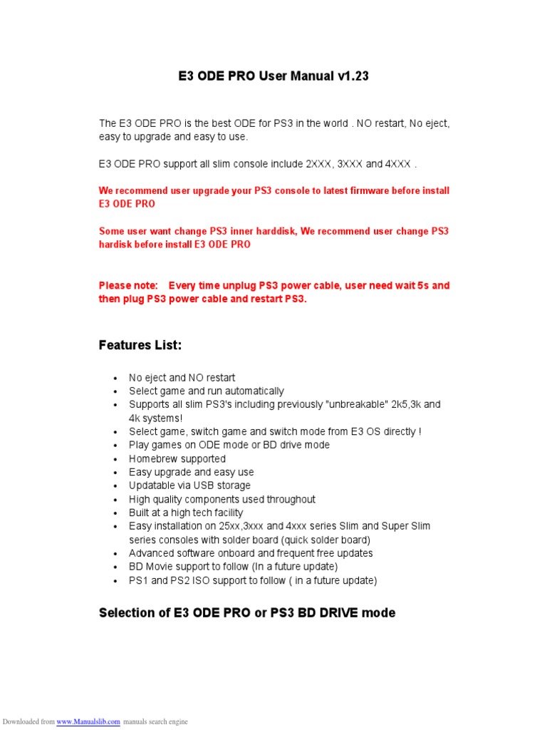E3 ODE PRO User Manual v1.23 | PDF | Play Station 3 | Usb Flash Drive