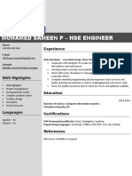 Mohamed Sameen P - Hse Engineer: Experience