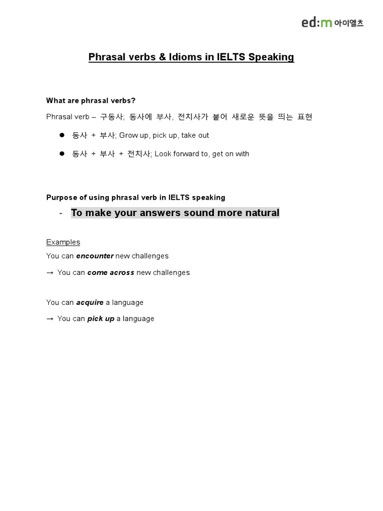 Phrasal Verbs for IELTS Speaking | PDF | Verb
