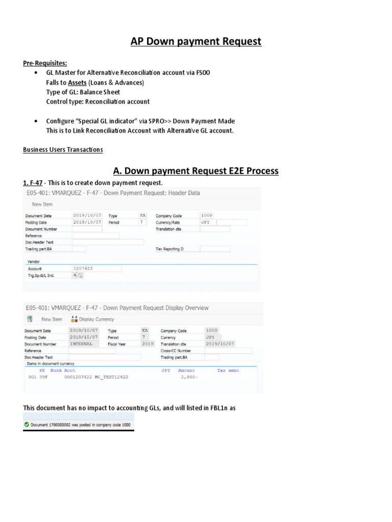 SAP AP Down Payment | PDF