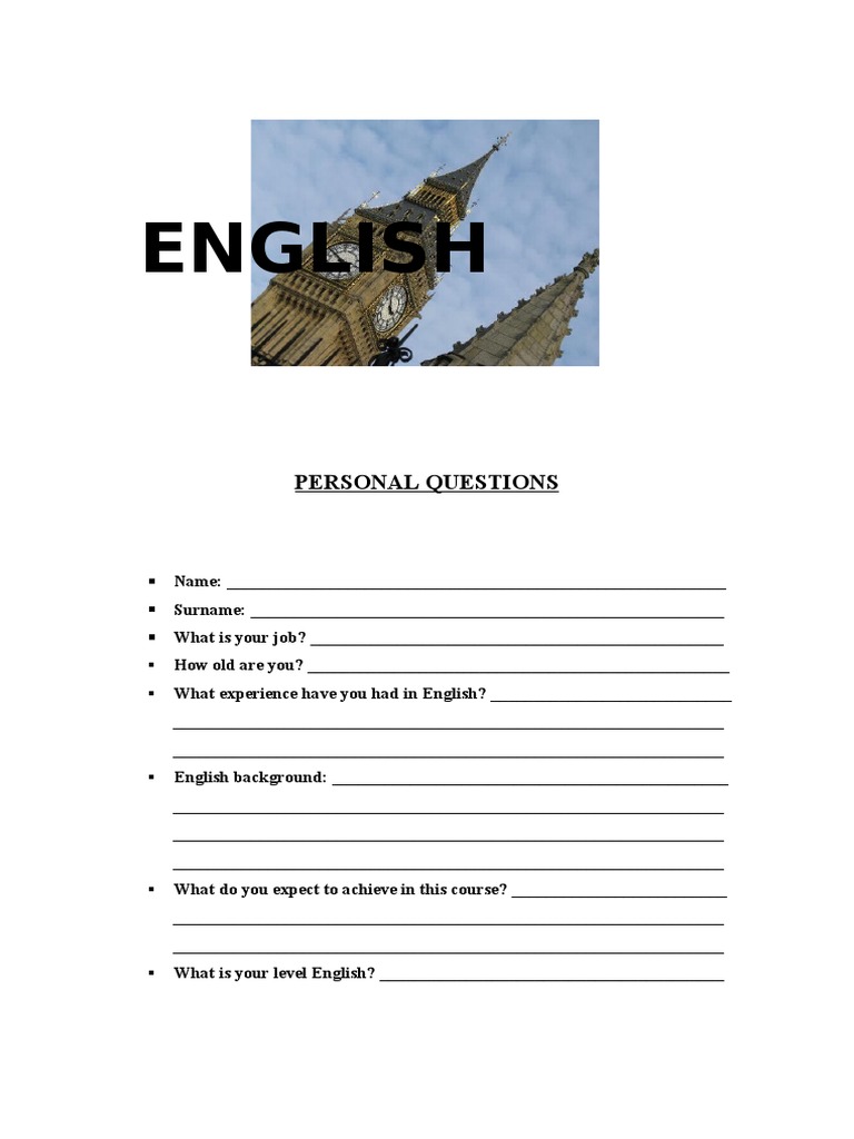English Course: Personal Questions | PDF
