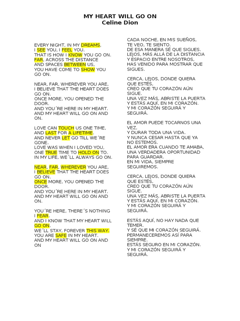 My Heart Will Go On Lyrics | PDF | Self-Improvement | Poetry