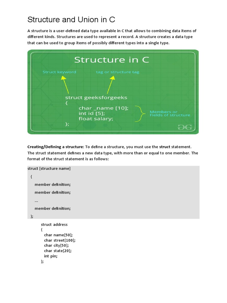Structure and Union in C: A Guide | PDF | Computer Programming ...