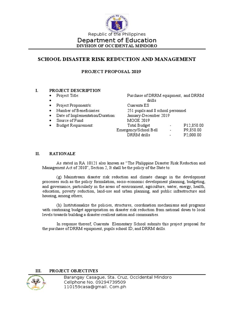 Community Based Disaster Risk Reduction Project Proposal