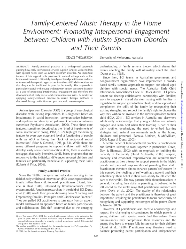 Music Therapy for Autism Engagement | PDF | Autism Spectrum | Autism