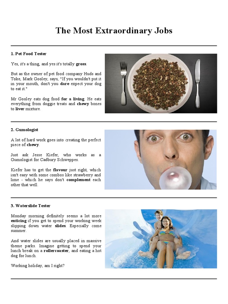 The Most Extraordinary Jobs 1. Pet Food Tester PDF