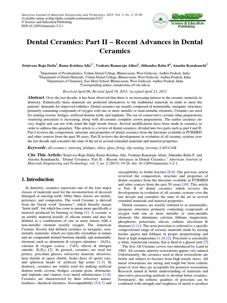 Dental Ceramics Part II Recent Advances in Dental Ceramics PDF