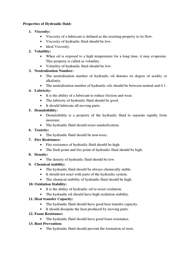 Properties of Hydraulic Fluid PDF