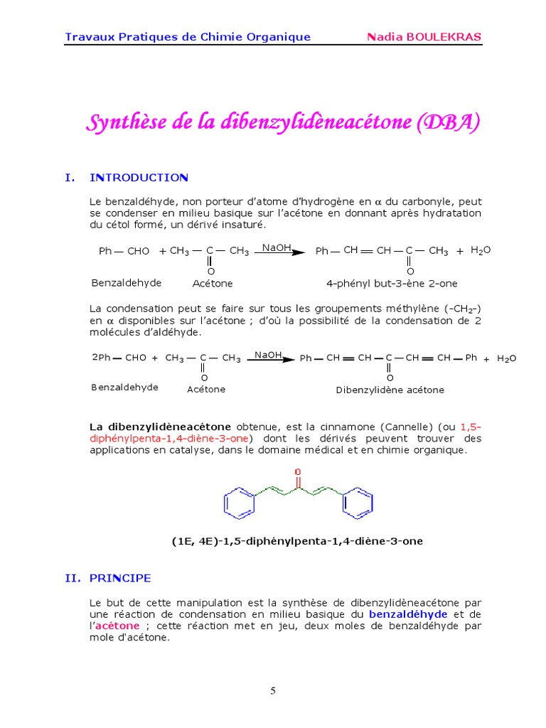 Tp Synthèse De L Acétate De Linalyle Corrigé 2 Synthese de La Dibenzylideneacetone | PDF | Hydroxyde de sodium | Éthanol