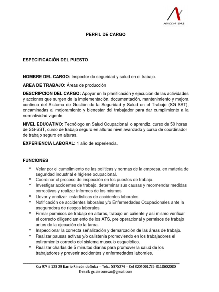 Perfil de Inspector de Seguridad y Salud | PDF