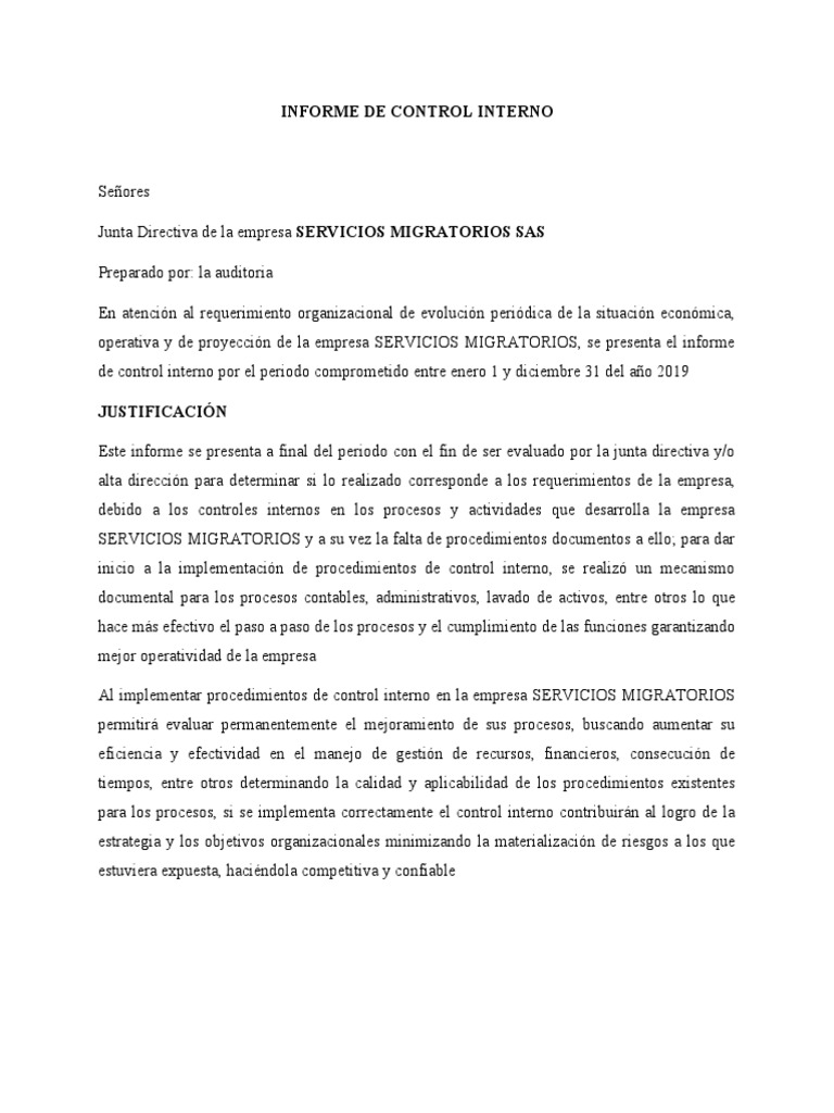 Informe de Control Interno 2019 | PDF | Auditoría | Contabilidad