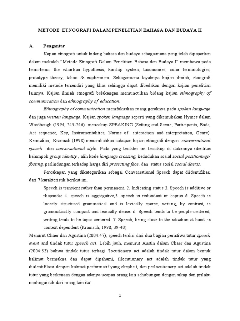 Bahasa Dan Budaya Metode Etnografi Dalam Bidang Ian Bahasa Dan Budaya 2 Pdf