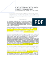 La Necesidad de Trascendencia en El Mundo Posmoderno