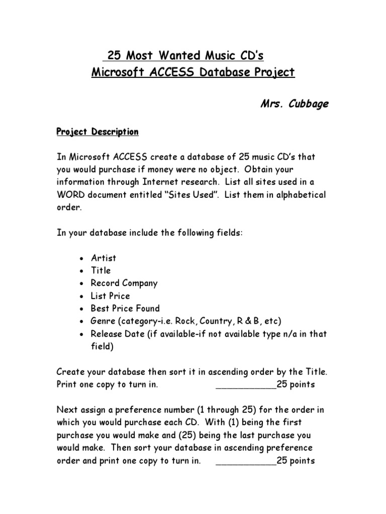Top 25 Music CDs Database Project | PDF