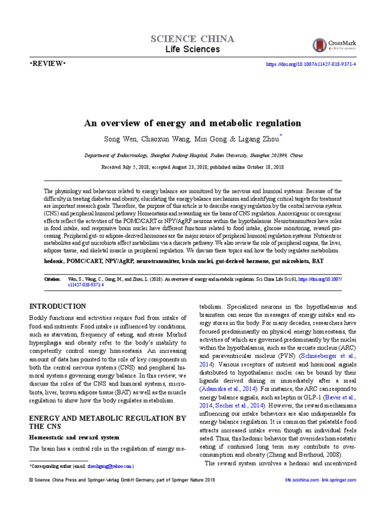 An Overview of Energy and Metabolic Regulation | PDF | Reward System ...