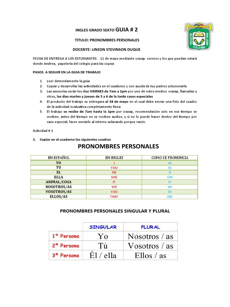 Guia Ingles Grado Sexto | PDF