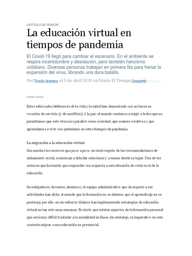 Artículo de Opinión PDF Prueba (evaluación) Maestros